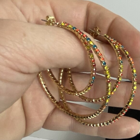 R.J. Graziano "Double Dazzle" Crystal Hoop Earrings 2-piece Set Multi Champagne - Picture 3 of 6